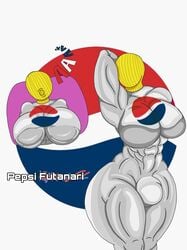 1futa anthro artist_request ass breasts futanari huge_ass huge_breasts huge_thighs logo muscular muscular_futanari penis_bulge pepsi pepsiwoman silver_skin wide_hips