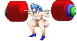 1girls ass athletic athletic_female azur_lane bare_shoulders big_ass big_breasts blue_hair booty_shorts breasts clothing exercise exercising female female_only hair_tie knees long_hair looking_at_viewer ponytail purple_eyes simple_background sneakers solo solo_female sports_bra sportswear squatting st._louis_(azur_lane) sweat teeth_clenched thick_legs thick_thighs thighs weightlifting weights white_background white_skin workout