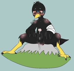 anthro bird catastrophe_crow_(character) catastrophe_crow_64 crow cum gray_fur male_only orange_eyes rule_63