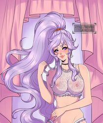 1girls bare_midriff big_breasts commission fire_emblem fire_emblem:_genealogy_of_the_holy_war fruit_succubus ishtar_(fire_emblem) long_hair looking_at_viewer nintendo nipples ponytail purple_eyes purple_hair see-through solo solo_female very_long_hair