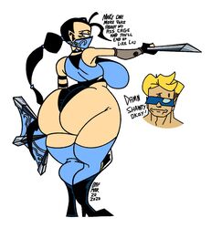 1boy 1girls 2020 2d action-coaster_(artist) actioncoaster ass breasts dat_ass dialogue disembodied_head huge_ass huge_breasts johnny_cage kitana mortal_kombat text thick_thighs voluptuous wide_hips