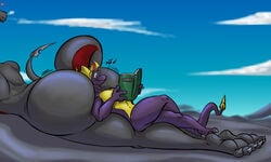 activision anthro ass big_ass big_butt book butt corrupted_cynder cynder dragon faceless faceless_anthro faceless_character faceless_female female heart hi_res horn huge_ass huge_butt larger_female lying lying_on_ass lying_on_butt lying_on_stomach male purple_body reading reading_book scalie shinysteel spyro spyro_the_dragon thick_thighs video_games wide_hips yellow_horn