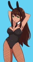 armpits big_breasts brown_hair brown_skin bunny_ears bunny_suit fishnets green_eyes long_hair nyaru playboy_bunny virtual_youtuber