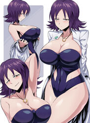 1girls 2021 alternate_breast_size bare_thighs big_breasts breasts brown_eyes cleavage curvaceous female huge_breasts human labcoat large_breasts nintendo one-piece_swimsuit pale-skinned_female pale_skin philena_ivy pokemon pokemon_professor pokemon_rgby purple_hair short_hair short_purple_hair suzusiigasuki swimsuit tagme thick_thighs thighs wide_hips