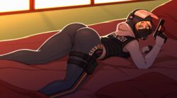 1girls ass big_ass blonde_hair blue_eyes female helmet iq_(rainbow_six) kateami looking_at_viewer on_bed rainbow_six rainbow_six_siege tagme tom_clancy