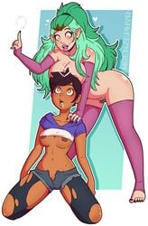 2girls amity_blight amity_blight_(beta) areola areolae bimbo bimbofication black_hair breasts brown_hair brown_skin canon_couple dark-skinned_female dark_areola dark_areolae dark_nipples dark_skin disney disney_channel dominican drooling female female_only green_hair hispanic human humanoid jean_shorts jeans latina long_hair luz_noceda magic multiple_girls nipples pale_skin short_hair straight_hair tagme the_owl_house two_tone_hair unbuttoned_shorts witch wrenzephyr2