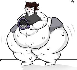 1girls ass belly blush breasts brown_hair fat female female_focus female_only hips jaiden_animations large_ass large_breasts morbidly_obese mostly_nude nervous obese obese_female short_hair shorts shy-sho sweat sweating tanktop tennis_racket thick_thighs thighs thunder_thighs tight_clothing white_skin wide_hips youtube youtuber