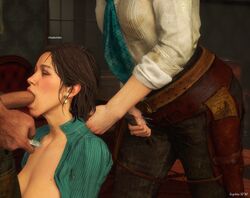 blowjob brown_hair mary_linton oral partial_male pulling_hair red_dead_redemption_(series) red_dead_redemption_2 sadie_adler sophia_sfm_(artist)