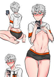 1boy ass blush ensemble_stars! fit mobleoiz phone photo selfie sena_izumi_(ensemble_stars) thighs underwear white_hair yaoi