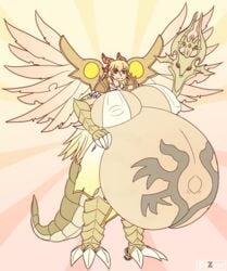 angel big_belly big_breasts claws dragon gamezone96 horns_girl hyper hyper_belly monster_girl original_character ready_to_pop scales spear tail wings wingsspreading