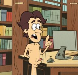 1boy balls brown_hair erection hand_behind_back jeff_miller male male_only naked nude penis pointing_up screenshot screenshot_edit solo solo_male the_loud_house