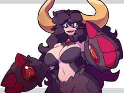 artist_request big_breasts black_hair blue_eyes blush breast_smother brown_hair cleavage cow_ears cow_girl crossover dark_hair disgaea disgaea_6 evil_eye_(disgaea) eyeshadow female fusion hex_maniac horns long_hair looking_at_viewer monster_girl navel nippon_ichi_software pokemon purple_hair red_eyes solo tagme wide_hips