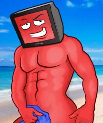 beach beach_background cartoon_face male_only object_head red_body screen screen_face spec television television_screen tv tv_face tv_guy tv_head tv_man tv_screen tvman