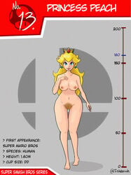 1girls ashentrickster big_ass big_breasts big_butt blonde_hair blonde_pubic_hair blue_eyes breasts card character_name english_text feet female female_only full_body height_chart logo long_hair looking_at_viewer mario_(series) nintendo nipples princess_peach pubic_hair pussy simple_background smile solo standing stats super_smash_bros. text