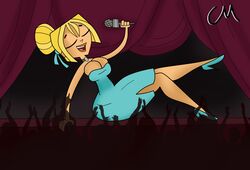 1girls audience big big_ass big_breasts blonde blue_dress bridgette_(tdi) choccymalk choker clothed_female dress female fully_clothed giant giantess singing stage total_drama_island