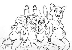 anthro bad_end canid canine cheating cheating_girlfriend cuckold disney duo ear_markings facial_markings facial_tuft female fox fur glasses harem head_markings jack_savage judy_hopps lagomorph leporid male male/female mammal markings medium_breasts monochrome nipples nude penis pregnant rabbit rough_sketch simple_background skye_(zootopia) small_breasts standing tggeko tuft violet_hopps white_background zootopia