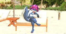 absurd_res anthro beach canid canine crossed_legs female fox hi_res jonas-pride mammal maxim_theos model nude paladins pepper_(paladins) seaside sitting solo solo_focus tongue tongue_out