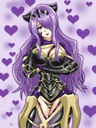 1girls armor bare_thighs big_breasts black_panties camilla_(fire_emblem) fire_emblem fire_emblem_fates hair_over_one_eye horns inner_thighs large_breasts long_hair looking_at_viewer nintendo panties purple_eyes purple_hair solo solo_female victrygod