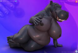 after_vore anthro ass belly big_belly big_breasts breast_grab breasts common_hippopotamus daz3d daz_3d daz_studio female hand_on_breast hippopotamid huge_breasts huge_thighs hyper hyper_belly jasmine_(loneclaw) loneclaw mammal navel sitting smile solo text thick_thighs url vore weight_gain wide_hips