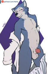 2020 animal_genitalia animal_penis anthro balls beastars biped blush bodily_fluids canid canine canine_penis canis clothed clothing digital_media_(artwork) facial_tuft fur genital_fluids genitals grey_balls grey_sheath half-erect hi_res ketei legoshi_(beastars) male male_only mammal pants_down partially_clothed penis penis_tip pink_penis precum sheath shirt shy simple_background solo text topwear undressing urethra url wolf