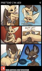 2021 aggressive_retsuko anthro anthro_on_anthro anthro_penetrated anthro_penetrating anthro_penetrating_anthro balls black_eyes bodily_fluids breasts canid canine comic digital_media_(artwork) duo english_text female female_penetrated fennec fenneko fox genitals haida hi_res hyaenid interspecies male male/female male_penetrating male_penetrating_female mammal nipples nude page_9 penetration penis profanity pussy sanrio sex siroc smooth_fur speech_bubble sweat text vaginal_penetration