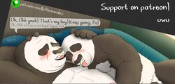 2020 anthro ari_guardian barely_visible_genitalia barely_visible_penis black_body black_fur black_nose blush comic dreamworks duo english_text father father_and_child father_and_son fur genitals giant_panda hi_res incest kung_fu_panda li_shan_(kung_fu_panda) male male/male mammal master_po_ping overweight overweight_male parent parent_and_child penis son text tongue tongue_out ursid white_body white_fur yaoi