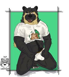 2021 anthro black_body black_fur black_nose clothed clothing el_loboso erection erection_under_clothing fur hi_res male mammal shirt solo spectacled_bear tongue tongue_out topwear tremarctine ursid warrendw