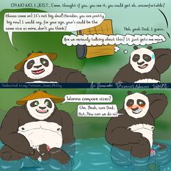 2boys anthro ari_guardian balls black_body black_fur blush bulge closed_eyes clothing comic dreamworks duo english_text father father_and_child father_and_son flaccid foreskin fur genitals giant_panda glans green_eyes hi_res incest kung_fu_panda li_shan_(kung_fu_panda) male male/male mammal master_po_ping moobs nipples overweight overweight_male parent parent_and_child partially_retracted_foreskin penis sitting son text uncut ursid water white_body white_fur yaoi