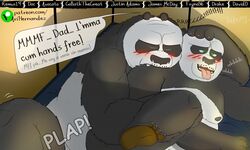 2020 anthro ari_guardian bite black_body black_fur blush comic dreamworks duo english_text father father_and_child father_and_son fur giant_panda hi_res incest kung_fu_panda li_shan_(kung_fu_panda) male male/male mammal master_po_ping moobs nipples overweight overweight_male parent parent_and_child sex son text tongue tongue_out ursid white_body white_fur yaoi