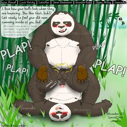 2020 2boys anal anthro ari_guardian balls bamboo black_body black_fur comic dreamworks duo english_text erection father father_and_child father_and_son foreskin fur genitals giant_panda glans hi_res incest kung_fu_panda li_shan_(kung_fu_panda) male male/male mammal master_po_ping overweight overweight_male parent parent_and_child partially_retracted_foreskin penis sex son spanish_text text uncut ursid white_body white_fur yaoi