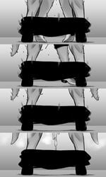 1boy absurdres boots cum cumdrip dangling dangling_legs fate/grand_order fate_(series) female florence_nightingale_(fate) fujimaru_ritsuka_(male) greyscale highres hxd implied_sex implied_sex_from_between_legs monochrome offscreen_sex out_of_frame pants pants_pull sex straight