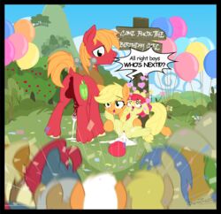 1boy 1girls 2d accurate_art_style age_difference animal animal_genitalia animal_penis animal_pussy apple_bloom_(mlp) applejack_(mlp) arms_tied ass_grab balloon bedroom_eyes big_balls big_macintosh_(mlp) birthday_party bodily_fluids bound color crowd cuddling cum cum_filled cum_in_pussy cum_inside cum_leaking cum_overflow cum_pool cum_splatter cum_string digital_media_(artwork) erect_nipples family fat_cock female feral friendship_is_magic fucked_silly genital_fluids group group_sex half_closed_eyes happy heart heart-shaped_pupils hi_res incest large_penis larger_male long_penis looking_pleasured loving_it male my_little_pony narrowed_eyes older_male on_model open_mouth orgasm_face outside plump_labia public rolling_eyes sex sherathoz skinny small_waist smaller_female smile stretched_pussy tail teenager thick_cum thick_penis threesome tight_pussy tiny_breasts trembling young younger_female