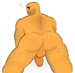 ass_focus balls cock evil_spongebob2 hairy_male looking_at_viewer looking_back minigunner_(tds) naked_male on_knees roblox smiling solo tower_defense_simulator