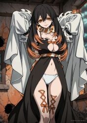 ai_generated amo_empool big_ass big_breasts gachiakuta hands_behind_head looking_at_viewer partially_clothed pose standing trezuya