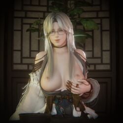 1girls 3d areolae asian asian_female bdo black_desert black_desert_online blender blue_eyes bowl breasts breasts_out breasts_out_of_clothes clothes_pull facepaint female female_focus flashing flashing_breasts glasses hanbok indoors korean_female light-skinned_female looking_at_viewer nail_polish nipples notablyfishy plant player_character solo solo_female white_hair