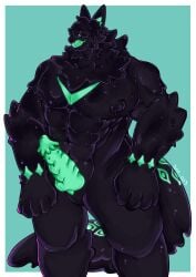 absurd_res anthro anu003 big_penis canid canine canis digital_media_(artwork) genitals goo_creature hi_res hybrid intersex intersex/intersex kelvin(anu003) latex male maleherm mammal muscular muscular_anthro muscular_male penis slime solo wolf