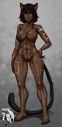 7th-heaven animal_humanoid black_hair breasts dark_body dark_skin felid felid_humanoid feline feline_humanoid female genitals hair hand_on_hip hi_res humanoid looking_at_viewer mammal mammal_humanoid markings muscular nipples nude pose pussy smile solo standing yellow_eyes