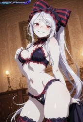 1girl absurd_resolution absurdres ai ai-created ai_art ai_generated anime_coloring anime_screenshot anime_style bedroom black_bra blush detailed_background dynamic_angle dynamic_pose exhibitionism exibitionism exited explicit frills garter_belt glossy glossy_body glossy_skin gorgeous hair_bow hentai hi_res high_contrast high_quality high_resolution in_heat indoors lingerie long_hair looking_at_viewer nsfw overlord_(maruyama) overlord_(series) pale_skin panties patreon perfect_anatomy pervert_female plump presenting rating_explicit red_eyes sexy sexy_body sexy_female sexy_pose shalltear_bloodfallen sharp_teeth smile soft_shading solo source_anime striped_bow teasing teasing_viewer thighhighs vampire voluptuous voluptuous_body voluptuous_female white_hair