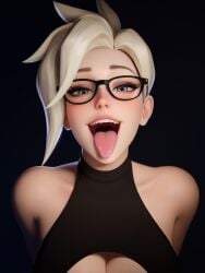 1girls 2d 2d_(artwork) ai_assisted ai_generated angela_ziegler black_background blizzard_entertainment blonde blonde_female blonde_hair blue_eyes breasts cleavage clothed clothing digital_drawing_(artwork) digital_media_(artwork) female female_focus female_only glasses hi_res high_quality high_resolution highres light-skinned_female light_skin mercy open_mouth overwatch simple_background swiss swiss_female tongue tongue_out
