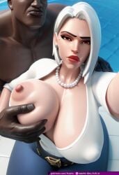 1boy 1girls ai_generated ashe_(overwatch) azataai breast_grab breast_milk_on_breasts breast_milk_squirting breast_milking breast_squeeze breast_squish breasts breasts_bigger_than_head clothing dark-skinned_male dark_skin female from_behind grabbing_another's_breast grabbing_breasts grabbing_from_behind interracial lactation large_breasts light-skinned_female light_skin looking_at_viewer male milking_breasts moaning_in_pleasure netorare ntr overwatch overwatch_2 pale-skinned_female pale_skin pink_nipples