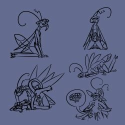 1:1 3_arms absurd_res alien antennae_(anatomy) anthro arthropod arthropod_abdomen black_and_blue cronchlord ears_down egg egg_implantation eggnant female hi_res hunched_over insect_wings insects kneeling lemur lidded_eyes male male/female mammal mandibles monochrome multi_arm multi_limb oviposition ovipositor pivoted_ears pregnant primate pushing_down pushing_head rough_sex sex sketch_page standing standing_sex strepsirrhine tongue tongue_out wings