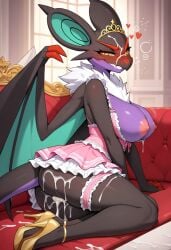 ai_generated bedroom_eyes clothing creampie cum_in_pussy cum_inside leaking_cum noivern pokemon_(species) romantic_ambiance seductive_look seductive_smile