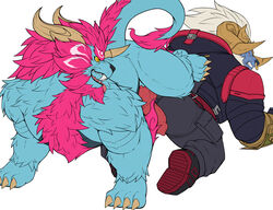 2boys absurd_res alistar animal_genitalia anthro balls biceps big_muscles claws clothed clothing drks duo exophilia feral fur gay genitals hair hi_res hybrid league_of_legends male male/male male_only monster monsterfucker muscular muscular_anthro nien nude penis riot_games sex teratophilia tongue video_games yaoi