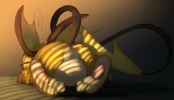 2021 3_toes ambiguous_gender anus ass backsash belly closed_eyes digital_media_(artwork) feet feral fur hair hi_res hindpaw lying mammal nintendo pawpads paws pokémon_(species) pokemon pokemon_(species) raichu rodent simple_background solo toes video_games