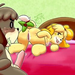 1:1 accidental_holly all_fours animal_crossing anthro anus bed bedding biped blush breasts brother_(lore) brother_and_sister_(lore) brown_body butt canid canine canis digby_(animal_crossing) dipstick_tail domestic_dog erection female floppy_ears freckled_face freckles furniture genitals green_background hair hand_on_butt hi_res holly_(plant) holly_on_tail incest_(lore) isabelle_(animal_crossing) looking_at_another male male/female mammal markings michata nintendo nipples nude on_bed plant presenting presenting_hindquarters sibling_(lore) signature simple_background sister_(lore) snout spread_butt spreading surprised tail tail_markings tongue tongue_out toy_dog twincest_(lore) twins_(lore) vulva white_tail_tip yellow_body