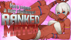 1girl ass barefoot big_breasts blue_eyes blue_nails bracelet breasts capcom commentary_request dark_skin elena_(street_fighter) english_text highres jewelry lying multiple_bracelets on_back solo street_fighter street_fighter_6 street_fighter_iii sweat umino_hotate white_hair