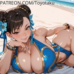 ai_generated beach big_breasts breasts chun-li female high_resolution highres huge_boobs huge_breasts large_boobs large_breasts looking_at_viewer mature mature_female milf mommy patreon shirt street_fighter street_fighter_6 swimsuit thighs tongue tongue_out toyotaku