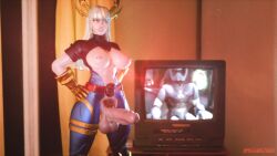 1futa 3d abs annoyed belt big_penis blender blonde_hair blue_eyes bodysuit erection futanari magik_(marvel_rivals) marvel_rivals missyastrea nipple_piercing open_clothing pose pubic_hair retro solo_futa tv vintage