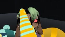 bassie_(dandy's_world) blank_background blowjob dandy's_world erp fnaf half-closed_eyes moondrop oral_penetration oral_sex red_eyes roblox twisted_bassie_(dandy's_world) vrchat