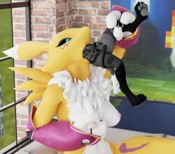 3d_(artwork) animal_genitalia animal_penis anthro aydan_(aydanfox) aydultcontent bandai_namco big_breasts black_body black_fur black_sclera breasts bulge canid canine clothing digimon digimon_(species) digital_media_(artwork) dominant dominant_female duo female forced fox fur genitals hi_res male male/female mammal nipples nude oral_vore panicking pawpads paws penis renamon size_difference submissive submissive_male tail tattoo tongue tongue_out unwilling_prey vore white_body white_fur yellow_body yellow_fur